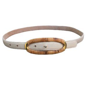 Vintage Carlisle Rattan Gold Wrapped Buckle Cream Ivory Thin Leather Belt Medium